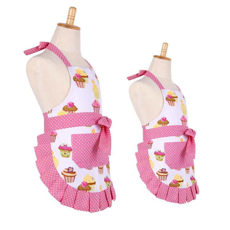 G2PLUS Apron for Women with Pockets, Extra Long Ties Cotton Apron Perfect for Kitchen Cooking, Baking and Gardening (Mama and Me Set) - Image 2